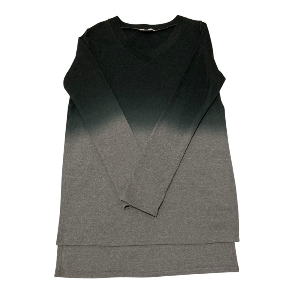 Loveriche Dark Teal & Gray Ombré Long Sleeve Hi-Low Side Slit Shirt Size M